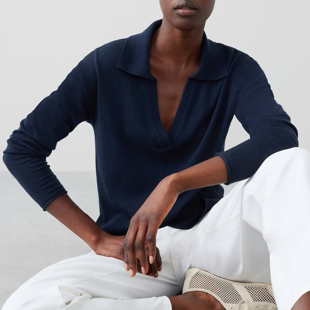 Banana Republic Johnny Collar Sweater in Navy